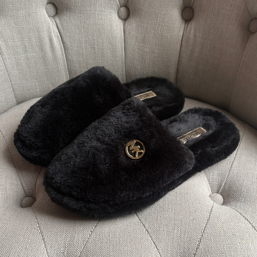 Michael Kors Black Plush Slippers